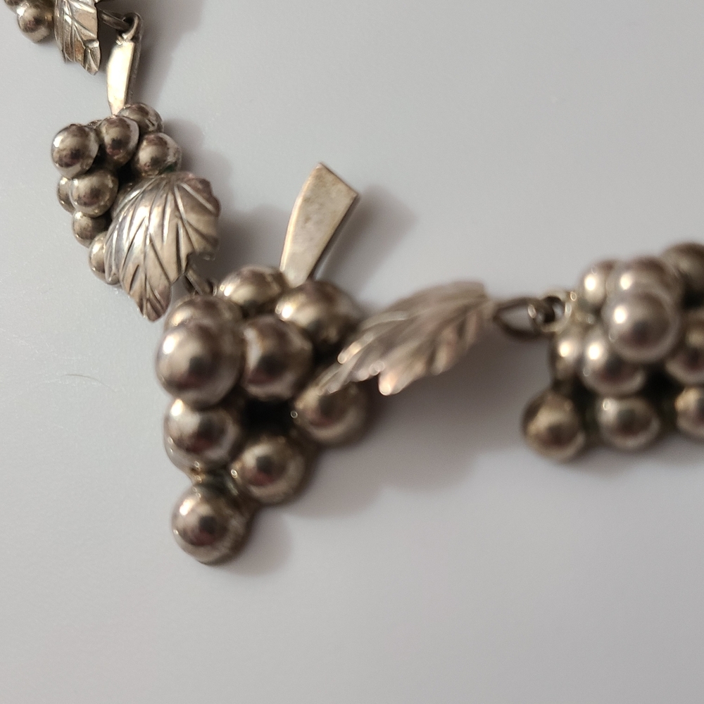 925 Vintage Grapes Taxco Mexico Necklace Earrings Sterling Silver Choker Estate - Picture 11 of 16